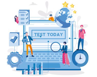 Büyük dizüstü bilgisayarda çalışan küçük takım çalışanları