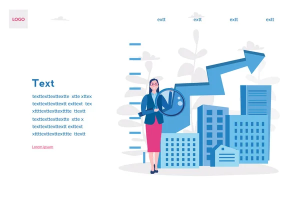 Épületekkel Növekvő Chart Vektor Illusztráció Helyet Szöveges — Stock Vector