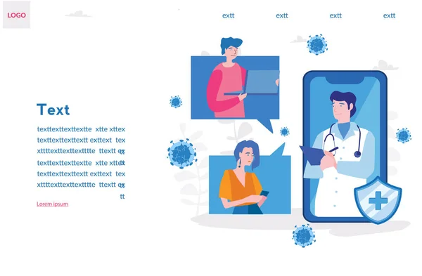 Online Medicinsk Service Koncept Läkare Smartphone Och Patienter — Stock vektor