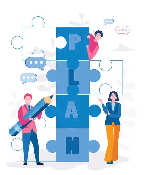 Working Team Large Puzzles Plan Word Letters — Stock Vector