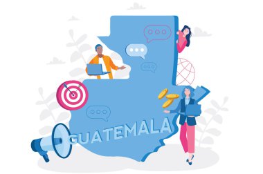 İnsanlarla Guatemala haritası, Guatemala ülke reklamcılığı ve tanıtımı, Guatemala ekonomisi, web afişi, bilgi grafikleri, mobil tanıtım. 