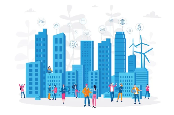 Koncept Smart City Pro Webové Stránky Banner Prezentace Sociální Média — Stockový vektor