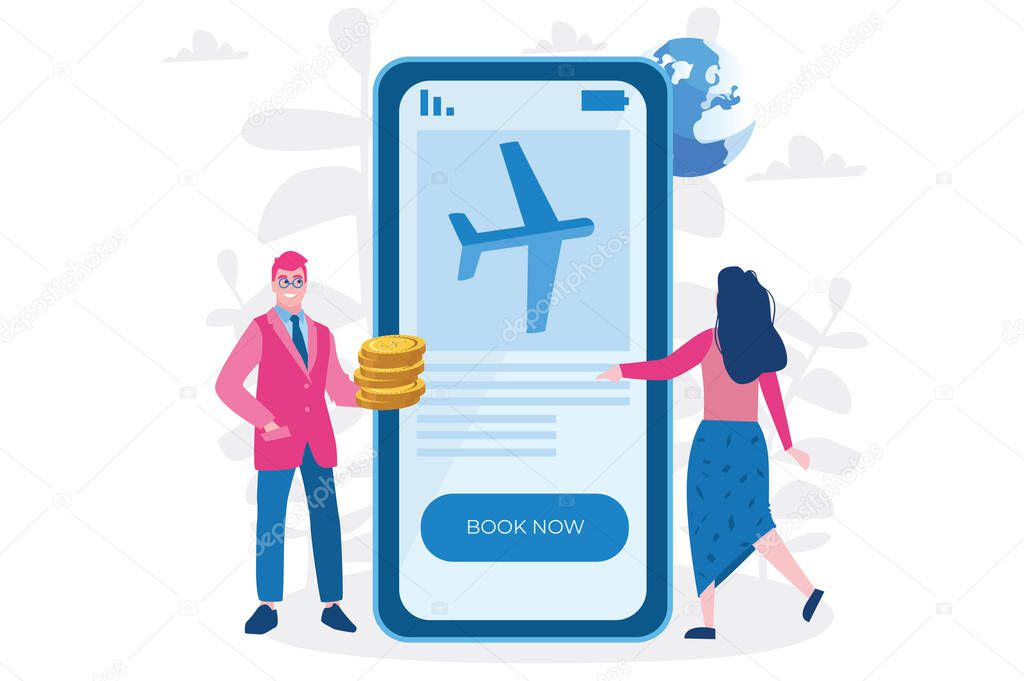 Book your flight online. Vector illustration for web banner, infographics, mobile. 