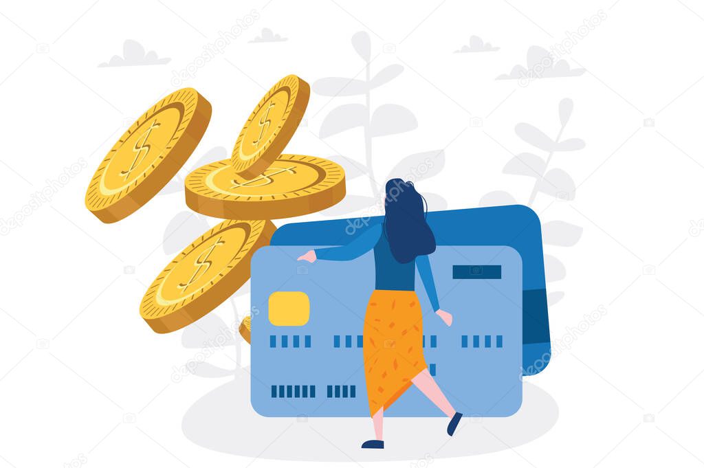 Payment options, cash or card. Vector illustration for web banner, infographics, mobile