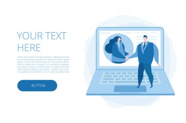 Çalışanları işe almak, Kavram, İnsan Kaynakları, İşe Alma, Online Interview Web sayfası, afiş, sunum, sosyal medya. Vektör çizimi. İş Arayan İnsanlar, İş Bulma Kurumu