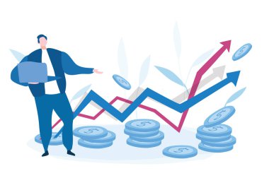 Enflasyon, Vektör illüstrasyonu. Web afişi, bilgi grafikleri, mobil web sitesi için. İniş sayfası şablonu. Finans piyasası risk krizi
