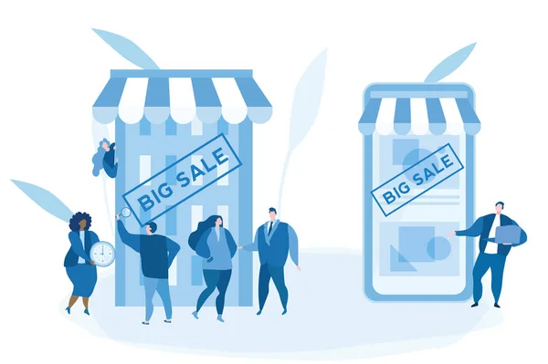 Shopping Mobile Shopping Big Queue Mall Having Sale Hot Summer — Stock Vector