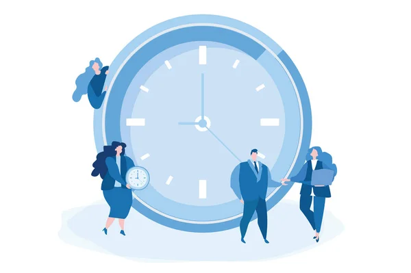 Begreppet Time Management Affärsman Som Arbetar Isometrisk Klocka För Webbsida — Stock vektor