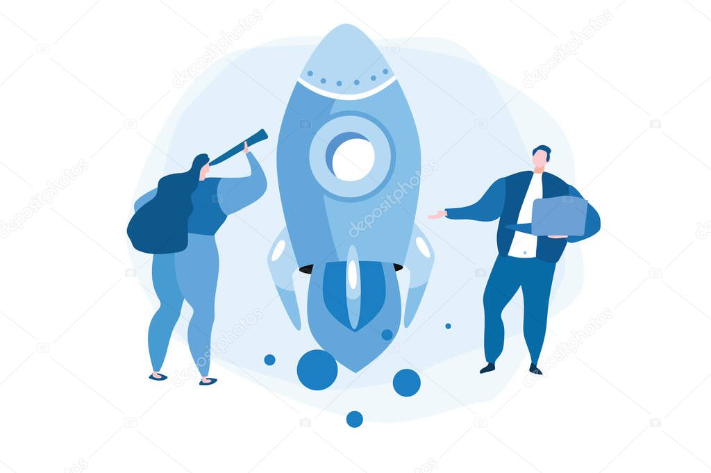 Business Start Up Concept for web page, banner, presentation, social media. Vector illustration, business project startup process, idea through planning and strategy, time management, realisation