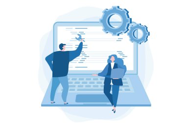 Hizmetler. Bilgisayar sorunları, web afişi, bilgi grafikleri, mobil resimler için vektör illüstrasyonu. 