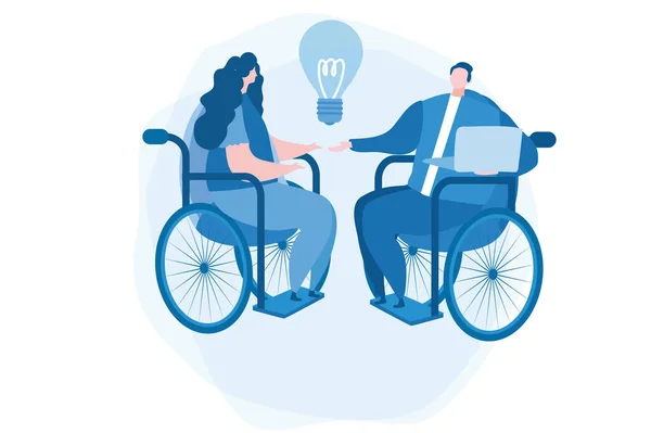 残疾人一起工作有创业的想法 世界残疾人日 坐轮椅的人 网页横幅 信息图形 移动的矢量图解 — 图库矢量图片