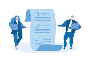 İnsanlarla çevrimiçi oylama, oy kullanma belgesi, web afişi için vektör illüstrasyonu, bilgi grafikleri, cep telefonu. hükümet kuralları ve kamu projeleri