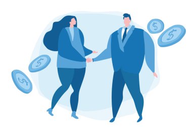 İki iş ortağı el sıkışıyor. Çevrimiçi iş, Ortaklık ve anlaşma, anlaşma tamamlandı, Web afişi, bilgi grafikleri, cep telefonu. 
