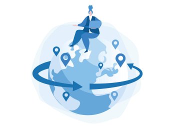 Uluslararası ekonomi ihracat pazarı, web afişi için vektör illüstrasyon, bilgi grafikleri, mobil. Ticaret, şirket ortaklığı işbirliği yönetimi.