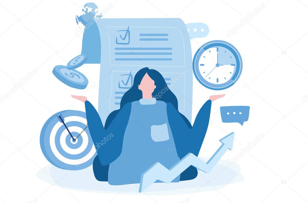 Multitasking busy business woman, Vector illustration for web banner, infographics, mobile. 