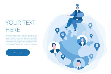 Ağ kurma, uzaktan kumanda. Web afişi, bilgi grafikleri, cep telefonu için vektör illüstrasyonu. Küre