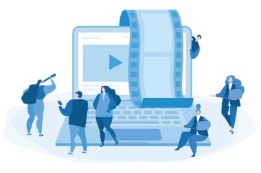 Video düzenleyici. Multimedya. Web pankartı, bilgi grafikleri ve mobil için vektör illüstrasyonu. 