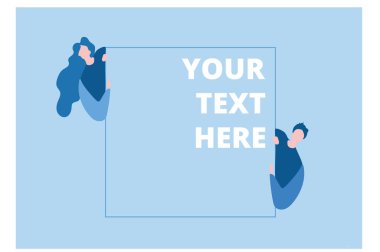 Buradaki mesajınız, kadın ve erkek afişi. Web pankartı, bilgi grafikleri ve mobil için vektör illüstrasyonu. 