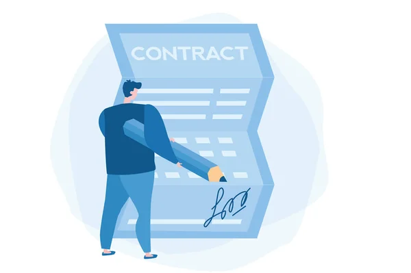 Zakenman Tekent Contract Vector Illustratie Voor Webbanner Infographics Mobiel — Stockvector