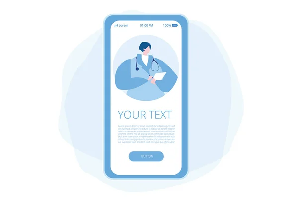 Consulta Line Médico Smartphone Ilustração Vetorial Para Banner Web Infográficos — Vetor de Stock