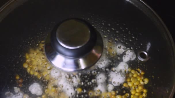 Cucinare Popcorn Tradizionali Sul Fornello — Video Stock