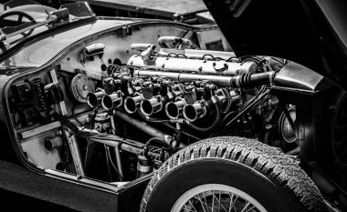The engine of a Jaguar C-Type. clipart