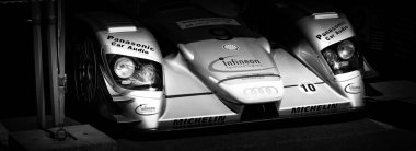 The front of a Audi R8 LMP1 Le Mans racing car. clipart
