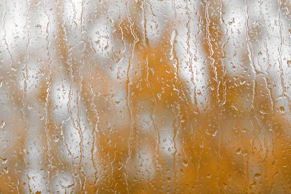 Yağmur Damlaları Arka Plan Bulanık Sonbaharın Üstünde Belgili Tanımlık Pencere — Stok fotoğraf