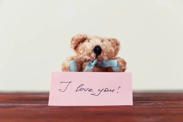 Nallebjörn Med Ett Meddelande Som Säger Jag Älskar Dig — Stockfoto