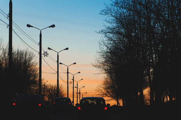 City Street Lampposts Background Romantic Sun — Stock Photo, Image