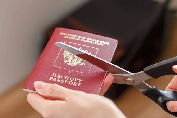 Tijeras Pasaporte Internacional Cortadas Mano —  Fotos de Stock