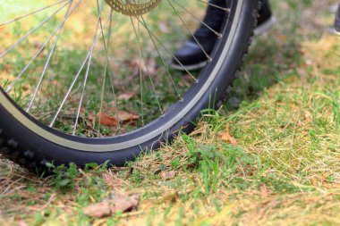 Bisiklet Tekerleği çimenlerin üzerinde Kapat