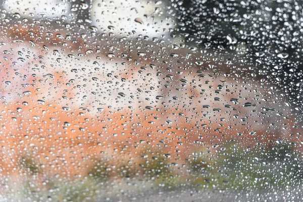 Gotas Chuva Janela Carro Cidade Outono — Fotografia de Stock