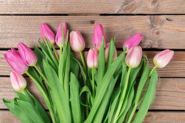 Bouquet Tulips Wooden Background — Stock Photo, Image