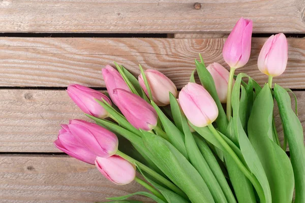 Kytice Tulipánů Dřevěné Pozadí — Stock fotografie