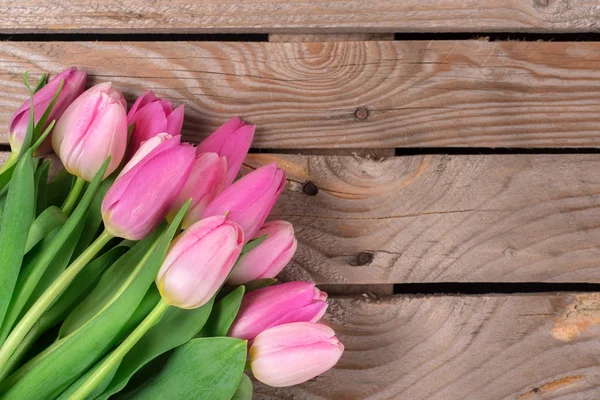 Bouquet Tulips Wooden Background — Stock Photo, Image