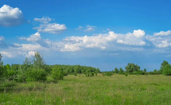 Gewone Landschap Achtergrond Met Bewolkte Blauwe Hemel — Stockfoto