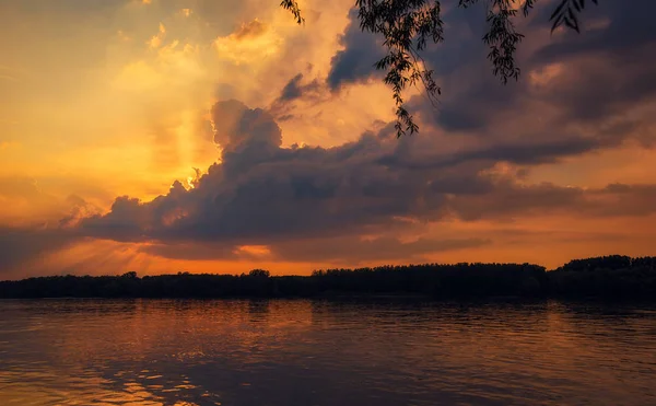 Beau Coucher Soleil Sur Rivière Photo Paysage — Photo