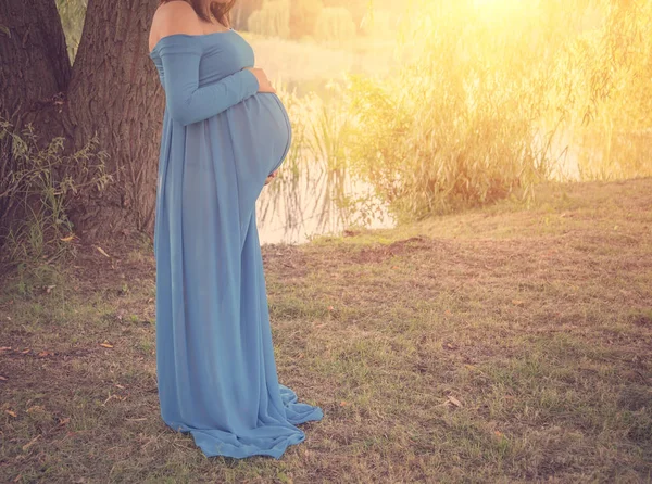 Měkká Fotografie Těhotné Ženy Přírodě — Stock fotografie