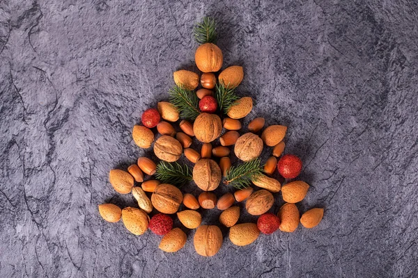 Frutos Secos Forma Árbol Navidad Sobre Fondo Texturizado —  Fotos de Stock