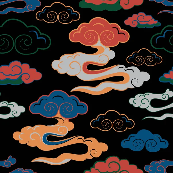 illustration of beautiful lunar twilight with colourful bright clouds. Seamless repeat pattern.