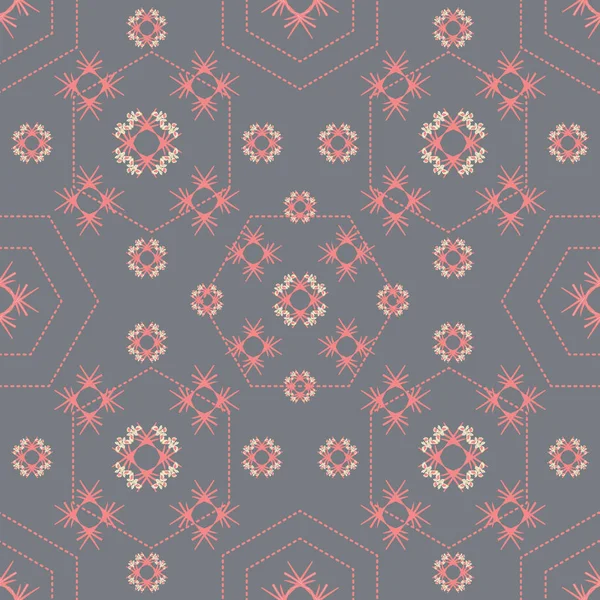 Motif vectoriel sans couture avec des textures florales et hexagonales abstraites — Image vectorielle