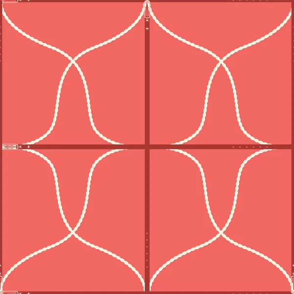 Naadloze geometrische patroon met touwen, riemen en gespen. Complexe vector afdrukken in koraal, rood en crème. — Stockvector