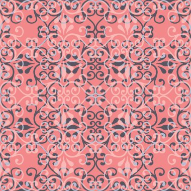 Dantelli yaprak, çiçek ve swirls geometrik düzen içinde soyut Dikişsiz desen çizimi.