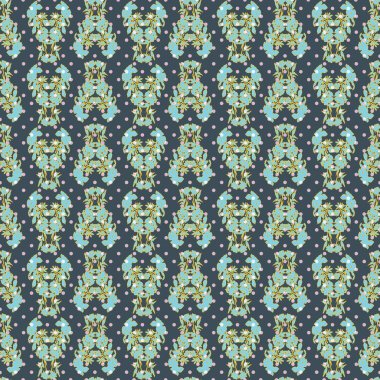 Lale, haşhaş ve lilyum ile sorunsuz çiçek desenli. Karmaşık vektör mavi, aqua, pembe ve sarı yazdırma.