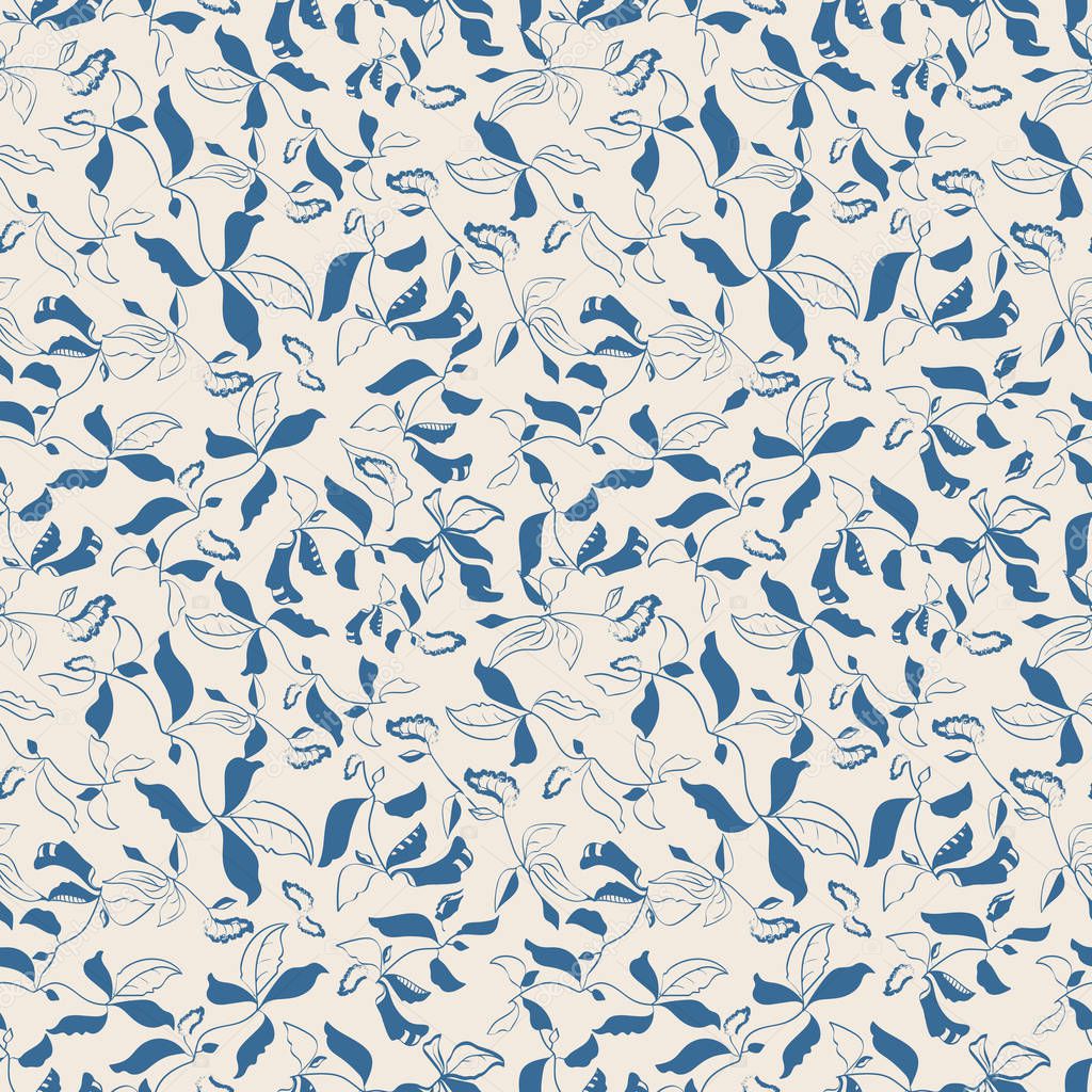 Floral seamless pattern with leaves, flowers, plants