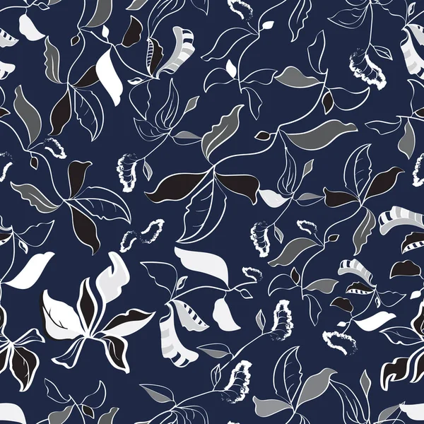 Motif floral sans couture avec feuilles, fleurs, plantes — Image vectorielle