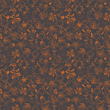 Orkide, irises, bitkiler ve yaprakları ile Floral Dikişsiz desen.