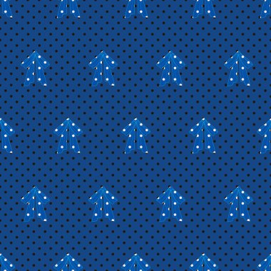 Geometrik papyon vektör deseni. Mavi arka planda Polka noktalı yay bağları.