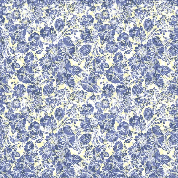 Soyut yaprakları, çiçekler, petunias ve papatyalar ile Floral Dikişsiz desen.